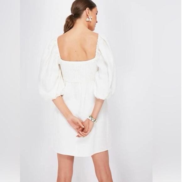 Tuckernuck Dress Puff Sleeve Linen Annie Smocked Mini White Women's Size Large - Picture 9 of 10